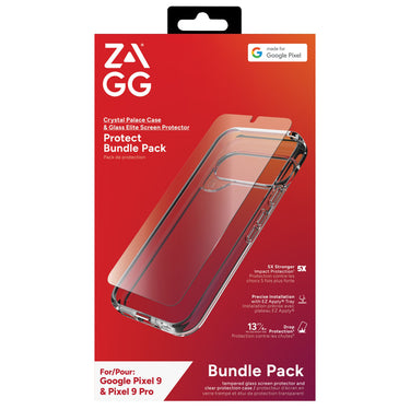 Zagg Crystal Palace & Glass Elite Screen Protector Bundle for Google Pixel 9 Pro XL - Clear